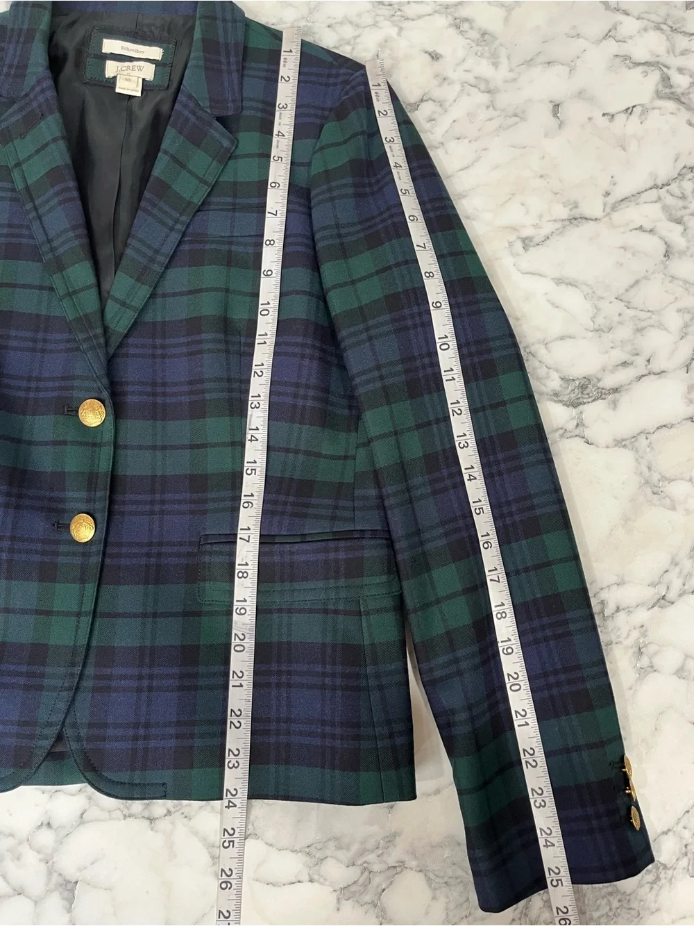 J. Crew Factory Black Watch Plaid Blazer Green Blue Gold Two Buttons Size 10